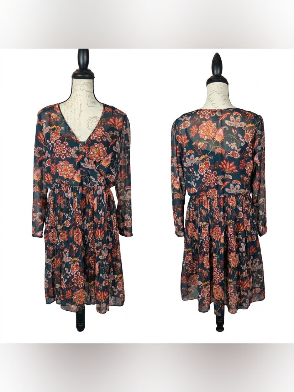 Anthropologie Maeve Apulia Pleated Floral Paisley Chiffon Midi Dress Wmn's Med